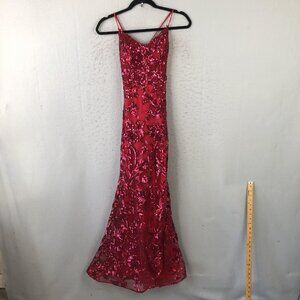 Stacees Dress Womens S Red Sequin Lace Up Maxi Gown Formal Evening Prom